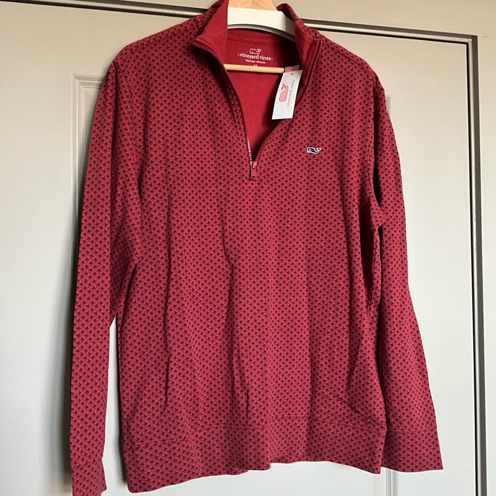 Vineyard Vines Men's Red Patterned Quarter-Zip Pullover MEDIUM NWT